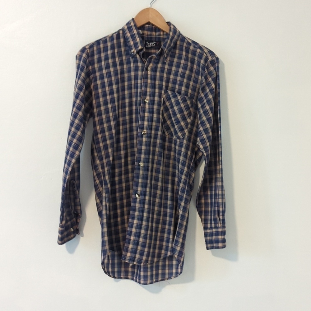 Vintage 80s Levi's Tapered Fit Plaid Button Down Western Shirt Sz Small - Picture 1 of 6